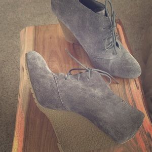 Sam Edelman suede wedge booties charcoal gray